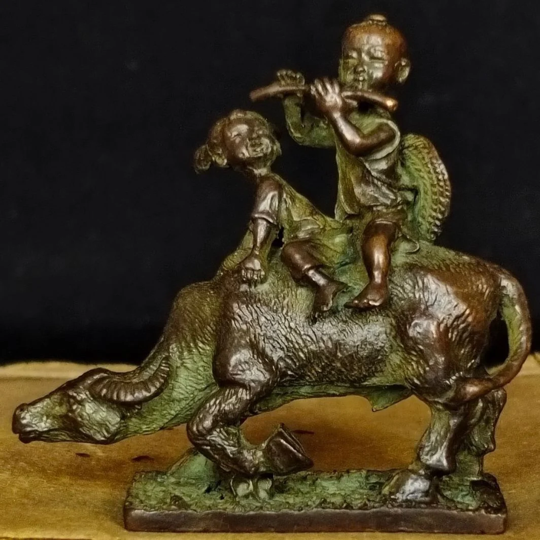 

Solid copper ware, shepherd boy herding and riding cattle, small home decoration, office desktop, tea ceremony table placement