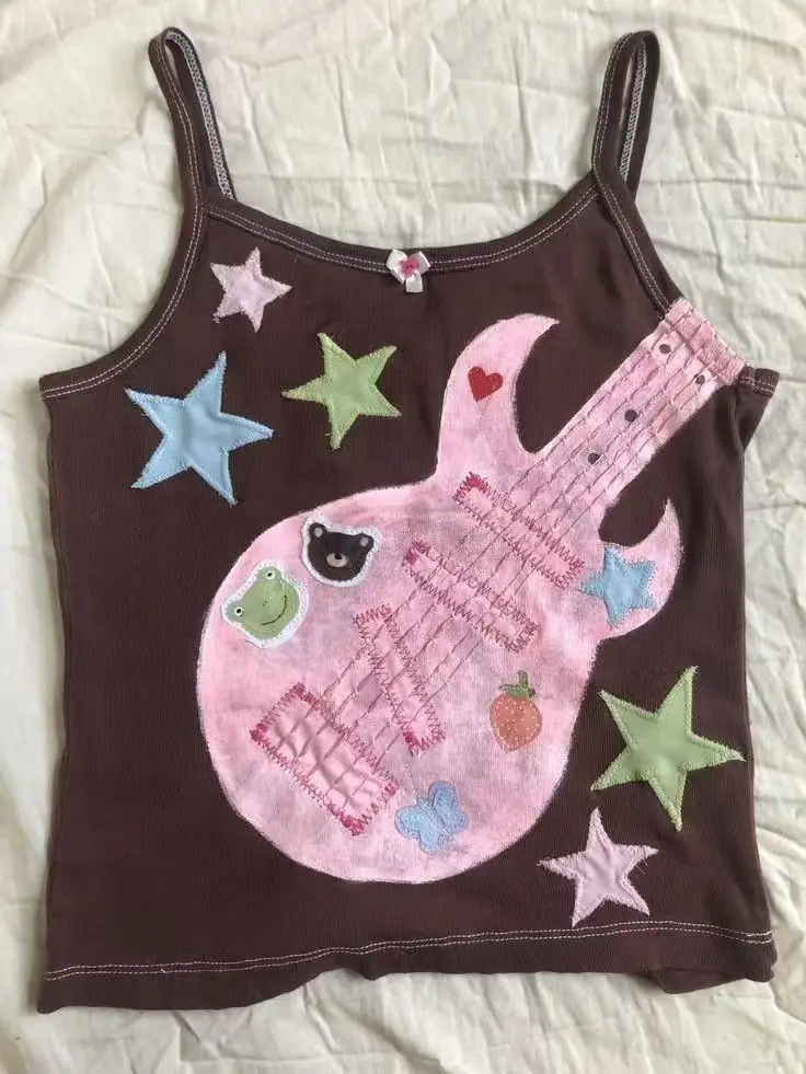 Y2k Subculture Punk Rock Camisole Retro Guitar Print Halter Vest Ladies Hip Hop Hottie Slim Tops Street Fashion Chic Clothing image 4
