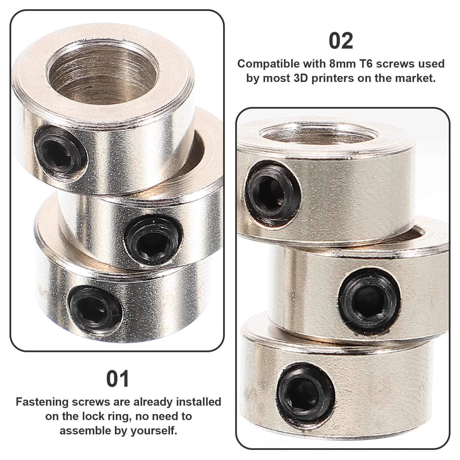 

5Pcs 3D Printer Accessories Shaft Collar for 8Mm Lead Screw Stainless Steel Clamping Ring Lock Collar Fastening Fixing