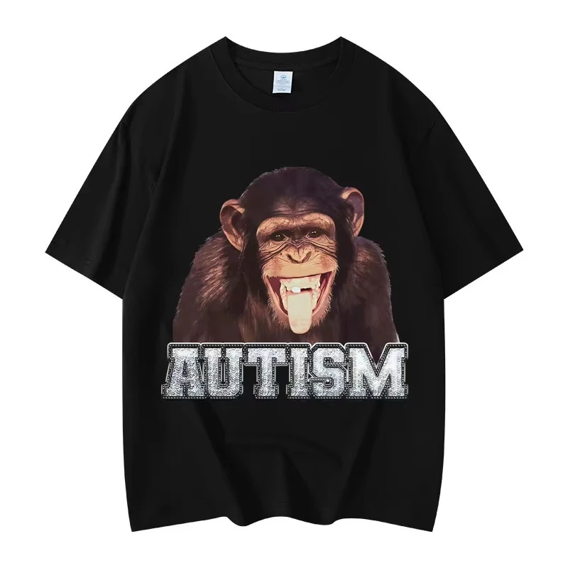 Autism Monkey Funny Meme Graphic T Shirts Women Clothing ashion T-shirt Summer Casual Short Sleeve T-shirts Summer Streetwear
