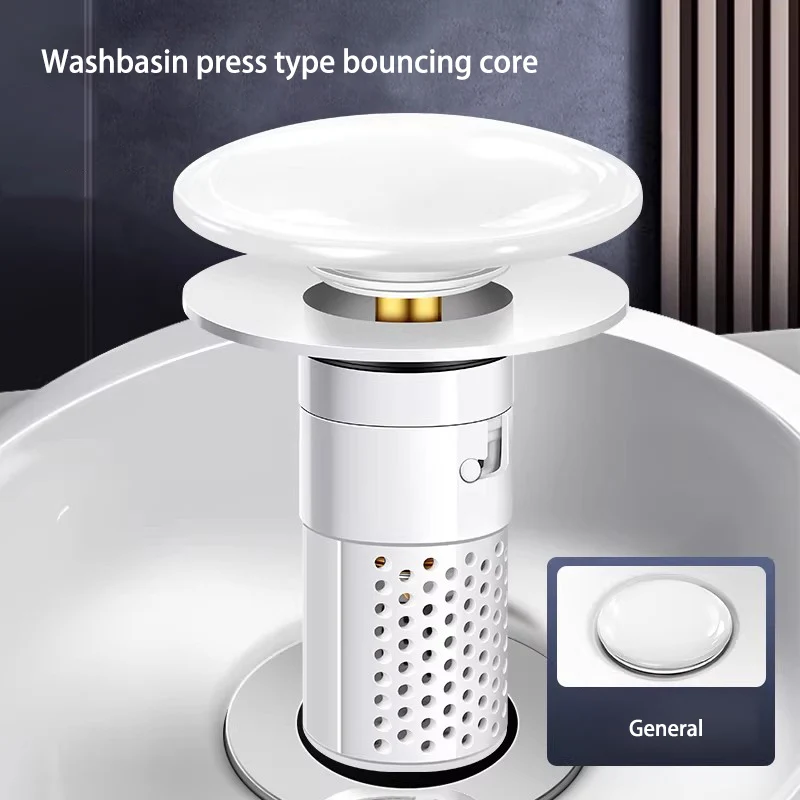 Ceramic Cover Basin Pop-up Drain Plug Press Type Anti-clog Sink Stopper Wash Basin Leak Proof Core Accessory