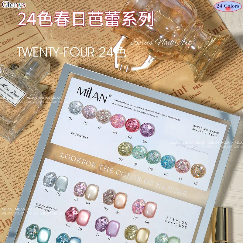 Glenys-pegamento para esmalte de uñas, 24 colores, gel de inmersión semipermanente, tarjeta a juego de colores, UV LED, kit de aprendizaje de barniz para decoración de uñas, venta al por mayor