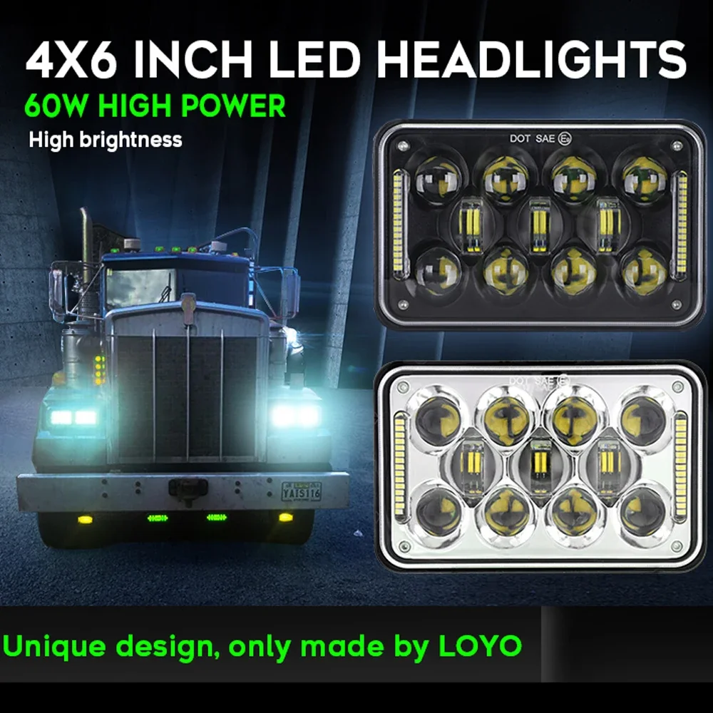 Aftermarket DRL 4x6 Square Led Head Lamp Light Headlamp Headlights for 2020 Jeep Wrangler Cheroke Led Headlights