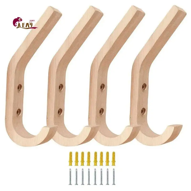 AEA9-Coat Hooks Wall Hooks,Natural Wood Hooks Decorative Vintage Wood Wall Hooks Organizer Heavy Duty Wall Mounted Hooks
