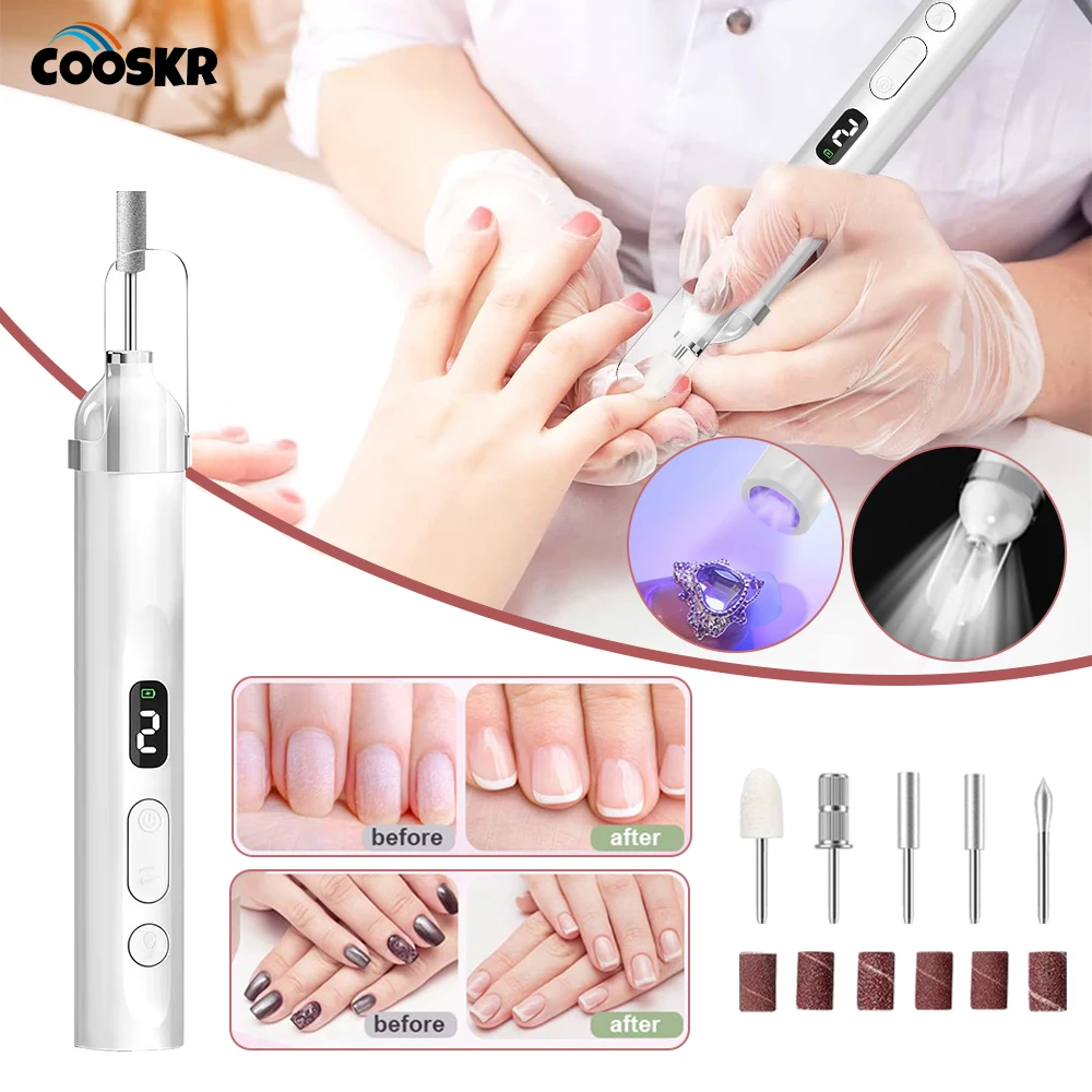 Taladro eléctrico para uñas, Mini pulidor de Gel portátil recargable por USB, lijadora de uñas inalámbrica para manicura con lámpara de secado UV