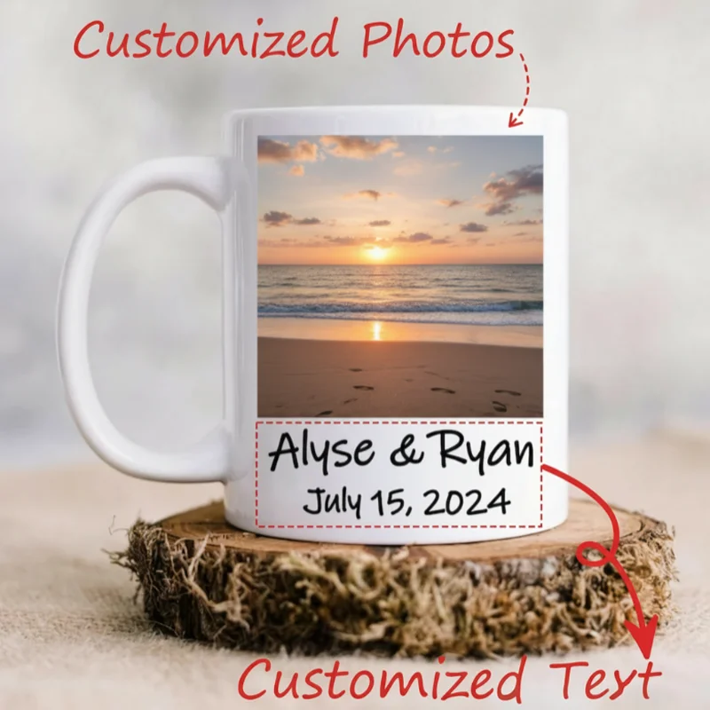 11 oz Personalized Coffee Cup - Customized Text Family Couple Photos, Teacup, Mother's Day, Surprise Gift Anniversary