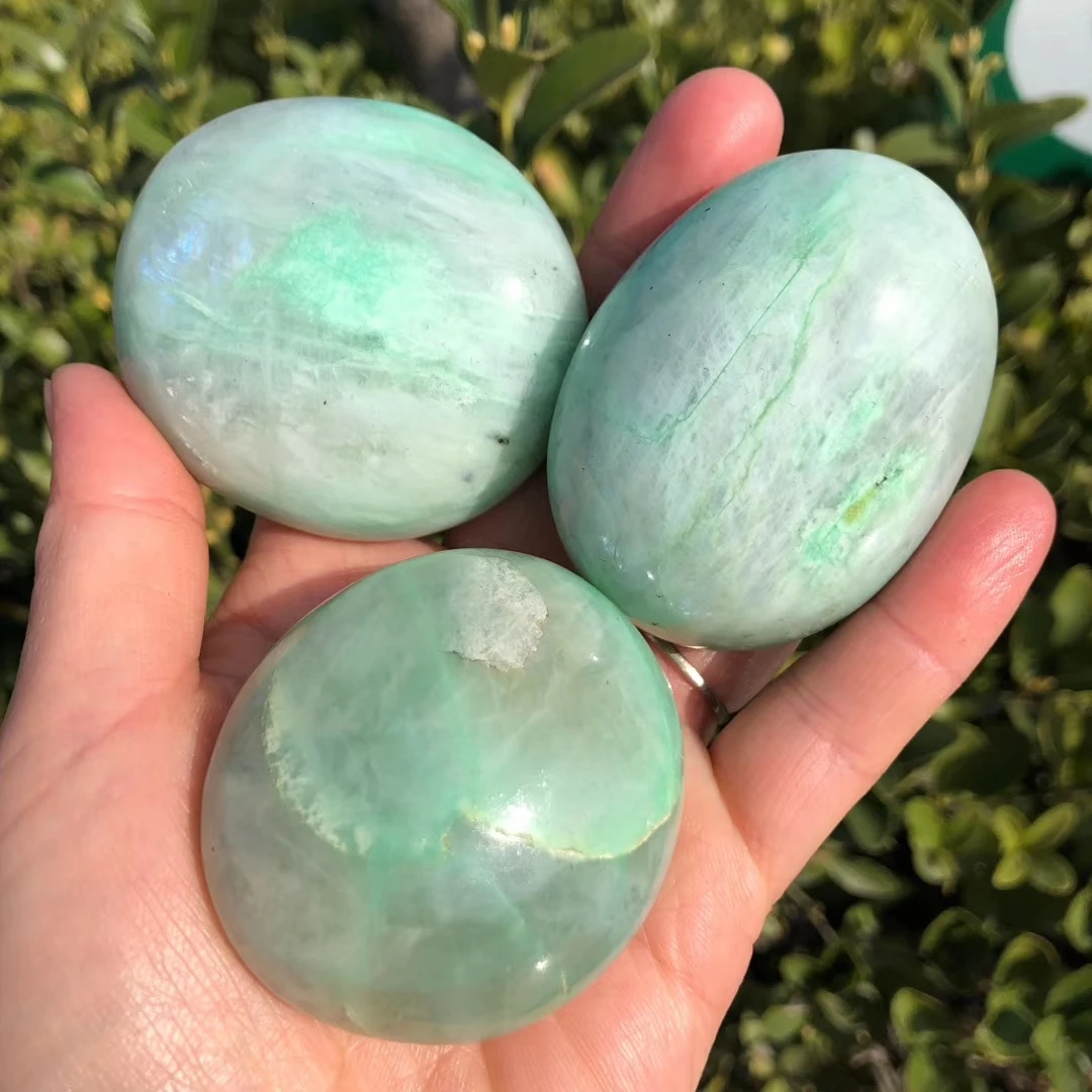 3pcs Natural Green Moonlight Palm Crystals Healing Stones Wholesale Natural Polished Gemstone For Decoration 6-8cm