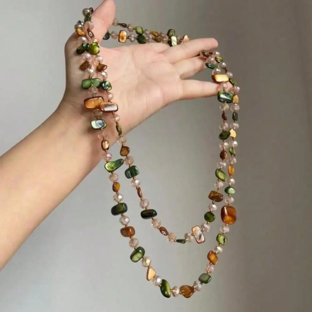 1 piece new necklace bohemian double necklace vintage light luxury resort long necklace can be layered synthetic natural stone
