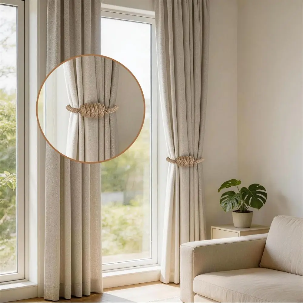 2 Pack Trendy Rope Knot Magnetic Curtain Tiebacks No Drill Simple Curtain Holdbacks Elegant Creative Curtain Ties Home Decor