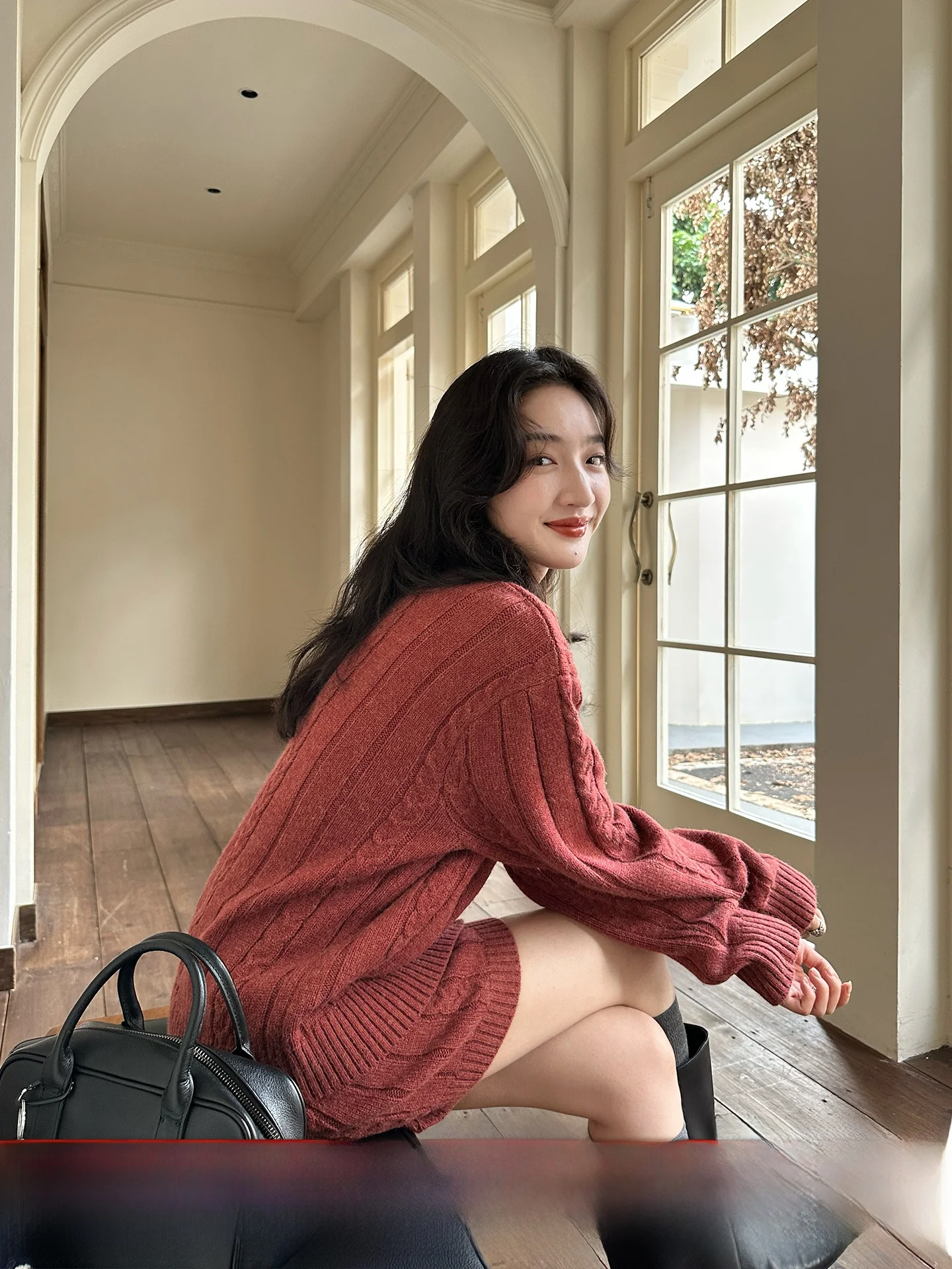 

Xu Daqing Николь Вязаный свитер и комплект из двух предметов Зимняя коллекция Thiened Long Sve High Waist Casual Sle