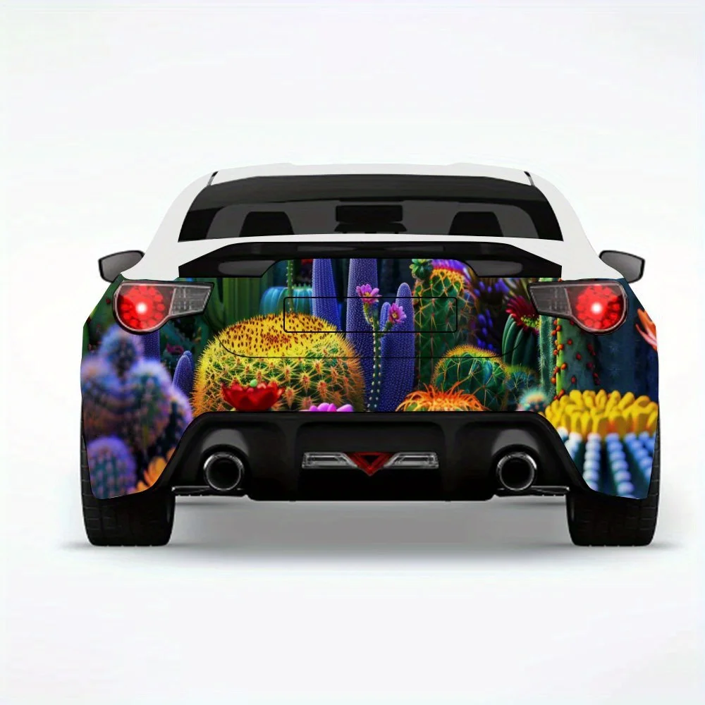 Vibrant Cactus Garden Car Sticker,Vinyl Decal for Car Rear, Waterproof Self-Adhesive Vinyl Stickers for Vehicle Tail and Bumper,