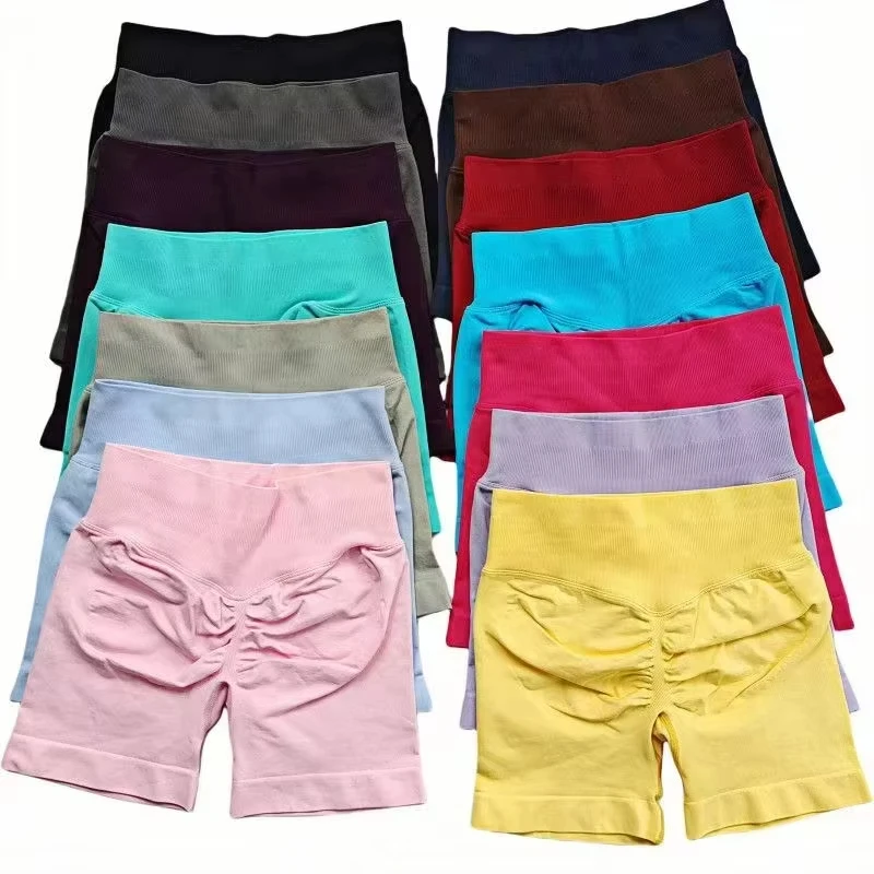 Cor sólida shorts de yoga feminino respirável hip lift calças de fitness calças de ciclismo leggings elásticos cintura alta