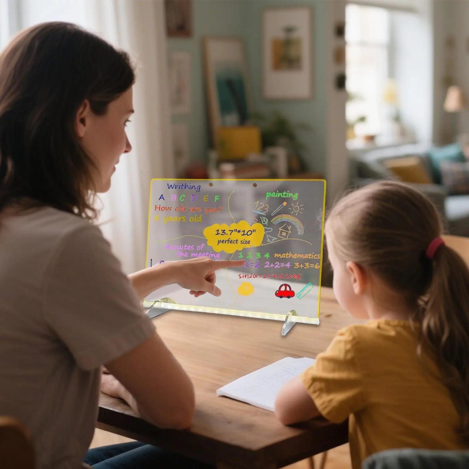 لوحة رسم LED للأطفال الصغار أداة رسم أكريليك مضيئة مع أقلام 7 ألوان لدراسة مكتب الأطفال العائليين