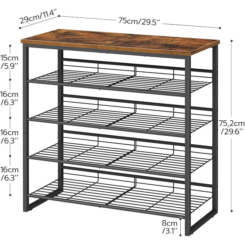 Shoe Rack, 5 Tier Shoe Organizer, Adjustable Shoe Shelves, Flat or Slanted, Holds 16-20 Pairs, Stable and Durable for Entryway