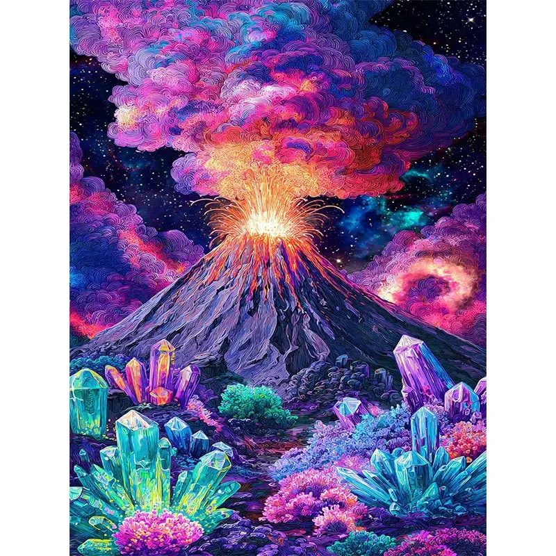 Peinture diamantée 5D Éruption volcanique avec diamants ronds en cristal, idéale pour le bricolage