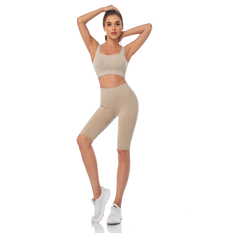 WAREBALL-Conjunto de Yoga sin costuras para mujer, Sujetador deportivo, pantalones cortos deportivos, ropa deportiva, conjunto de 2 piezas para