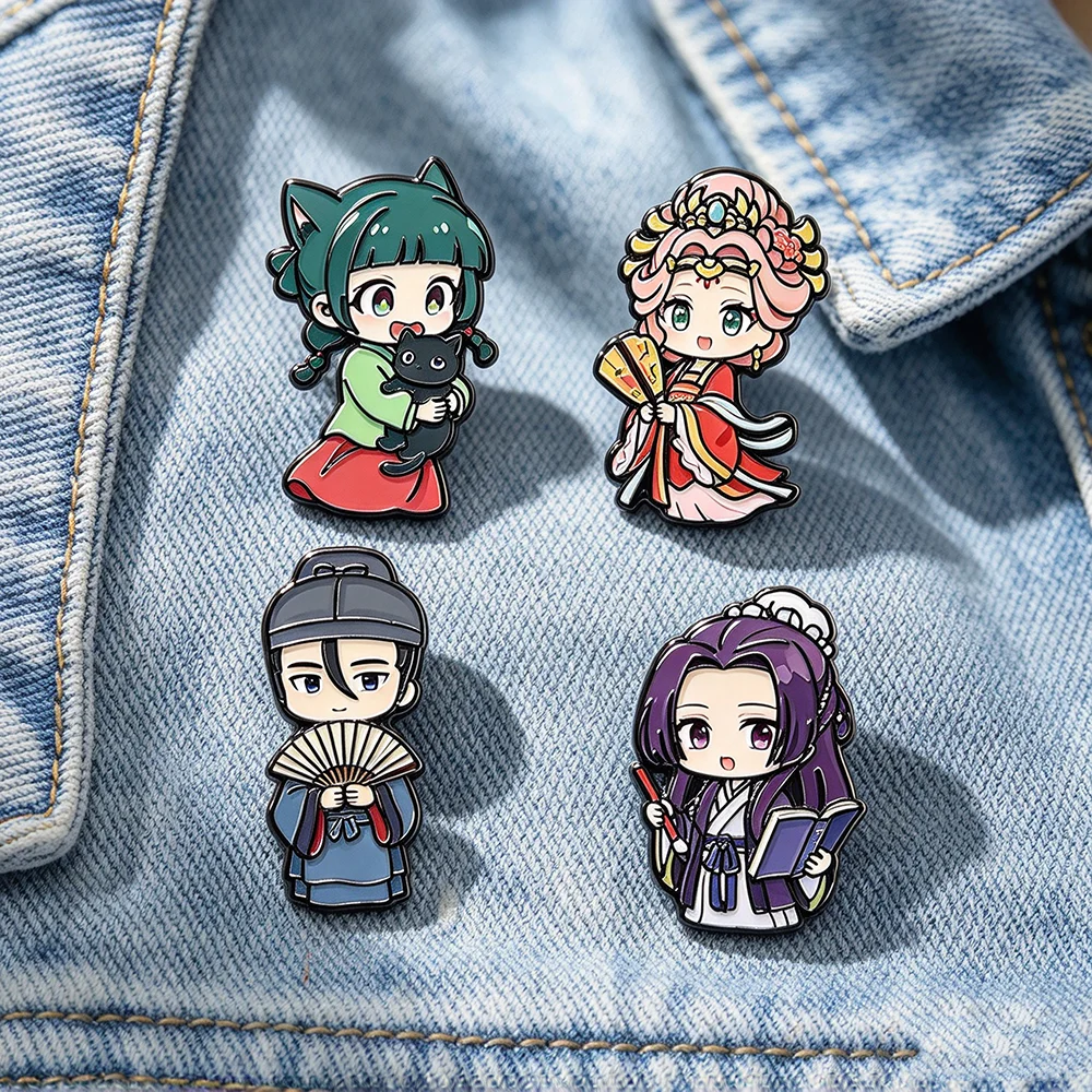 4Pcs/set Anime Chibi Jinshi Maomao Enamel Brooches Pins Cute Cat Lapel Badges for Backpack Jewelry Clothing Decoration Gifts