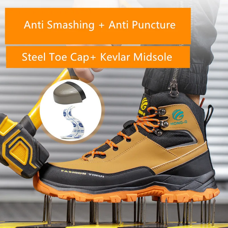 Autumn and winter anti smashing, anti stab, anti slip, wear-resistant, breathable, and odor resistant safety work shoes