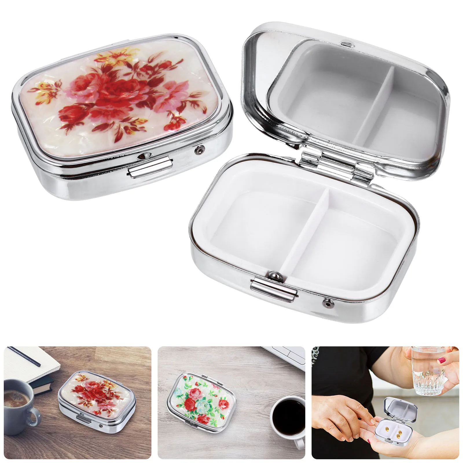 

2 шт. портативный аптечка с 2 отделениями, органайзер для планшета для путешествий, домашнего офиса, держатель для хранения, контейнер для дозатора таблеток