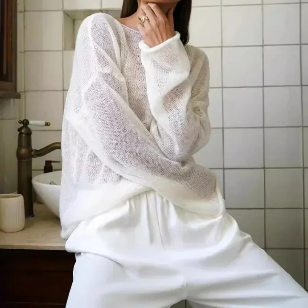 

Elegant Sweater Women 2025 Summer Autumn Casual Fashion Loose Women Pullovers Chic Pink White Jumper Sueter Mujer