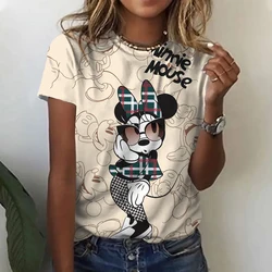 Śmieszna koszulka z nadrukiem Disney Mickey Mouse dla kobiet Modne topy z krótkim rękawem z dekoltem w szpic Letnia gorąca wyprzedaż Damskie koszulki uliczne Slim Tees