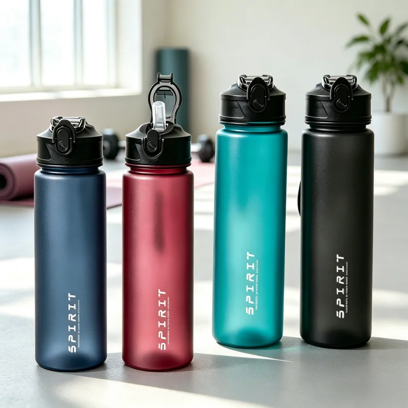750ML Sports Water Bottle Leak Proof Flip Lid with Straw Portable Carry Loop Reusable Water Cup for Gym Fitness Camping Outdoor