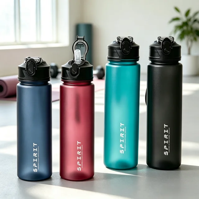 Garrafa de água esportiva de 750 ml, à prova de vazamentos, com tampa articulada e canudo, alça para transporte, copo reutilizável para academia, atividades físicas, acampamento e uso ao ar livre.