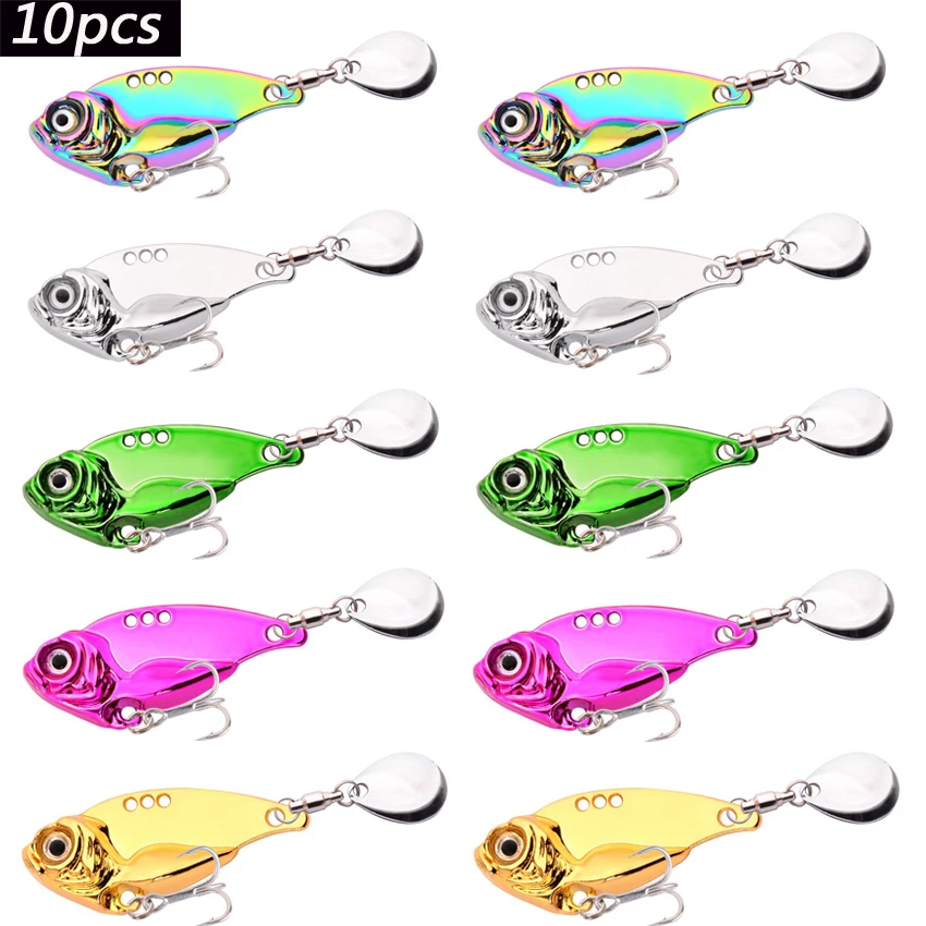 10PC 7G 10G 15G 20G Metal VIB With Rotating Sequin Spoon Spinner Jig Fishing Lure Tackle Pesca Lures Hook Wobbler Baits