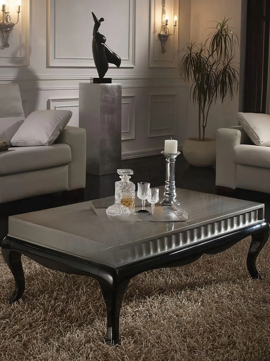 French light luxury solid wood carving coffee table neoclassical high-end living room rectangular villa tea table