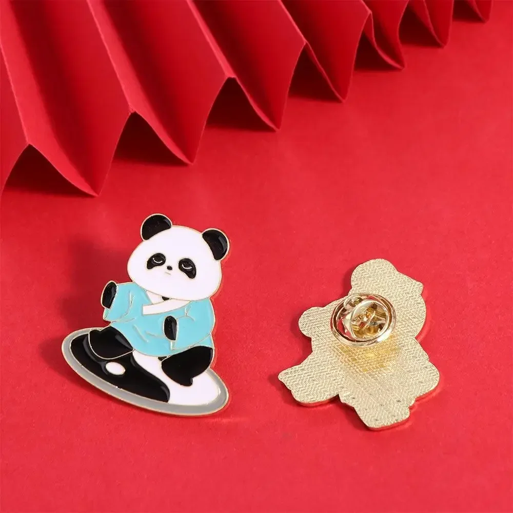 Zinc Alloy Chinese Style Panda Brooch Craft Tai Chi Lion Dance Juggling Cartoon Opera Panda Badge Jewelry Personality