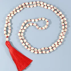 YUOKIAA Japamala Necklace Natural Gemstone White Turquoise Stone Bone Bohemian Tassel Necklace