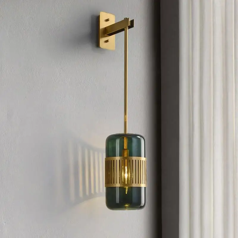 Living room bedroom background wall model room retro decoration all copper lamp simple post-modern personality hotel light