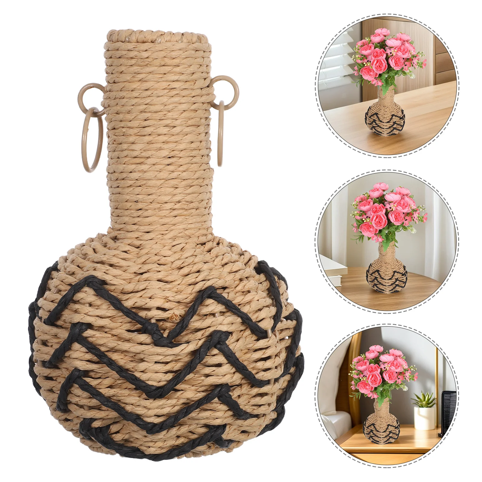 

Hand Woven Paper Rope Vase Rustic Farmhouse Decorative Flower Basket For Dried Flowers Wedding Centerpiece Boho Table Decor