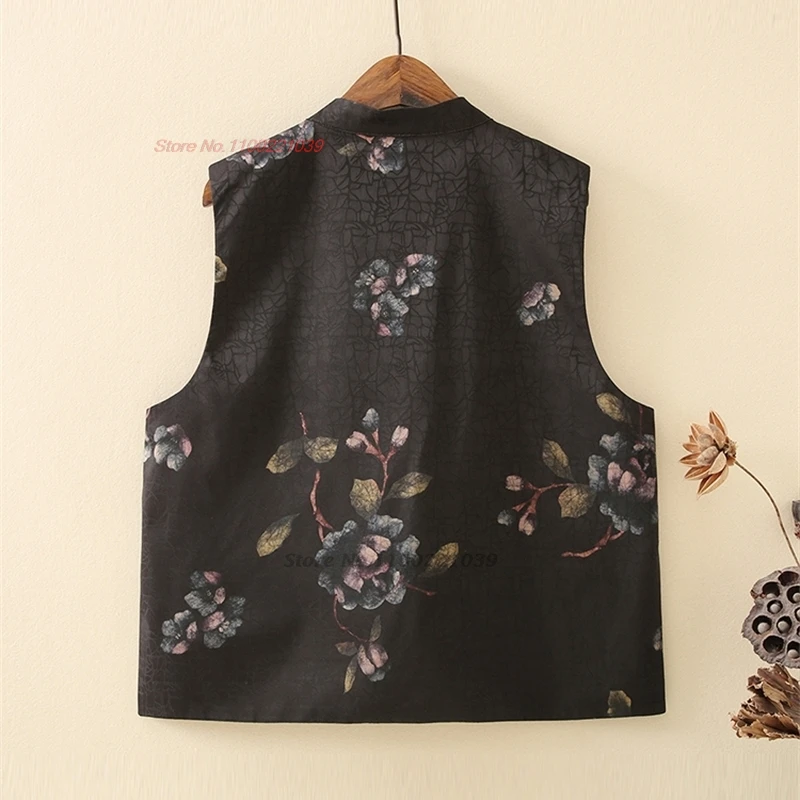 2025 women ethnic hanfu tops chinese vintage double-sided wear vest sleeveless jacket national flower print folk vest tang suit