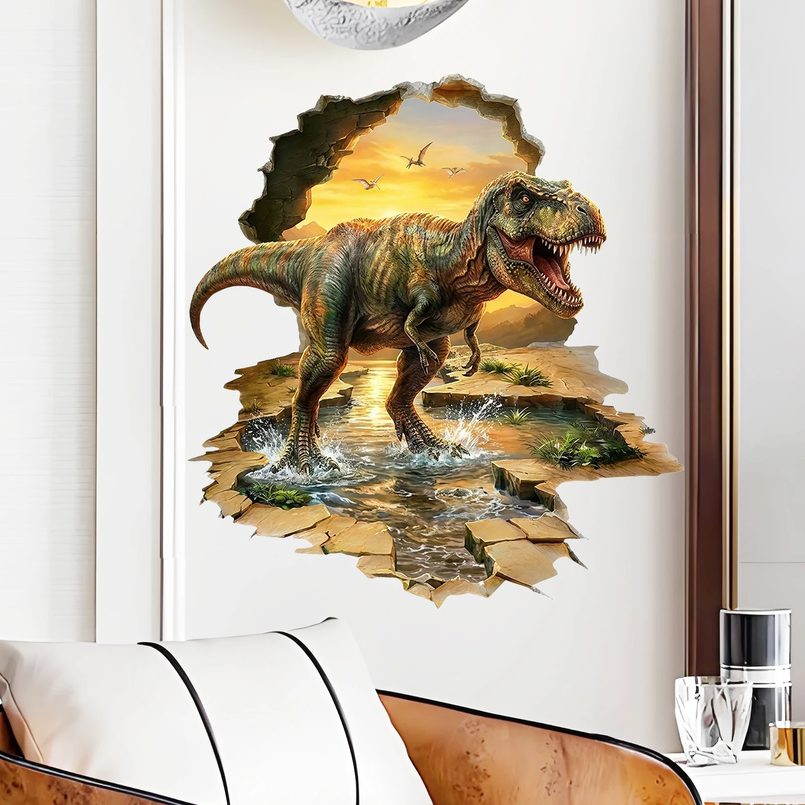 T-Rex Breakthrough Wall Decal, Realistic Dinosaur Through The Wall Vinyl Sticker for Home Decor