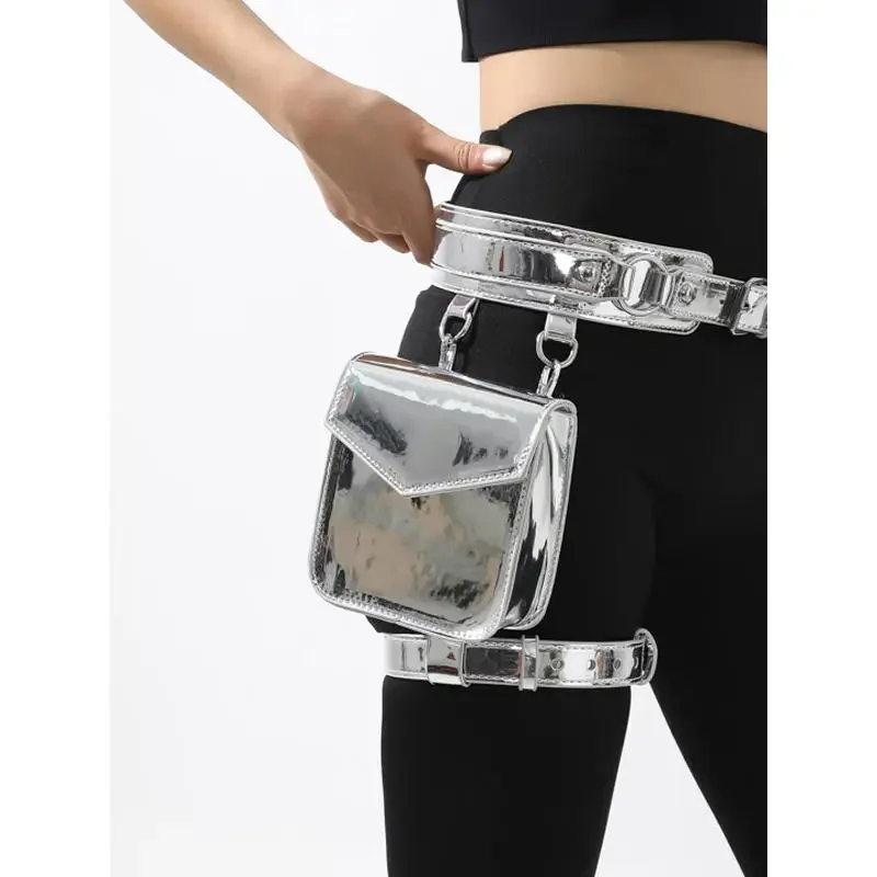 

Women's Leg Bag New Punk Y2K Cool Girls Waistpack Hologram Silver Gold Bags Laser Motorcycle Waistpack Small Fanny Chest Bags