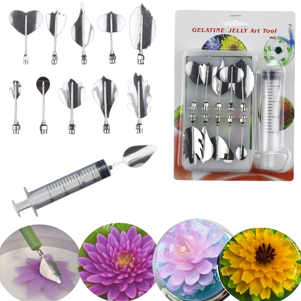 10Pcs/Set Gelatin Art Tools Gelatin Jello Jelly Art Pudding Flowers Leaves Cake Decorating Tools Pudding Needle Nozzle Tools