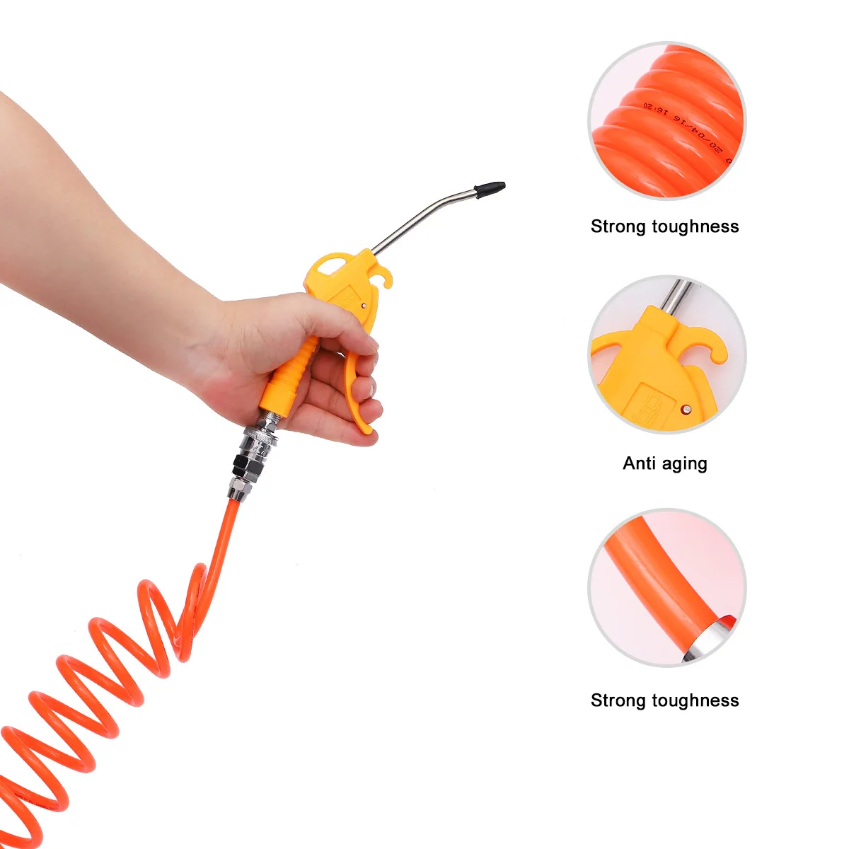 

Pneumatic Spring Hose Kit 8X5Mm 15M Telescopic Spiral Tube Pu Air Compressor Hose Set Orange For Woodworking Auto Repair Garden