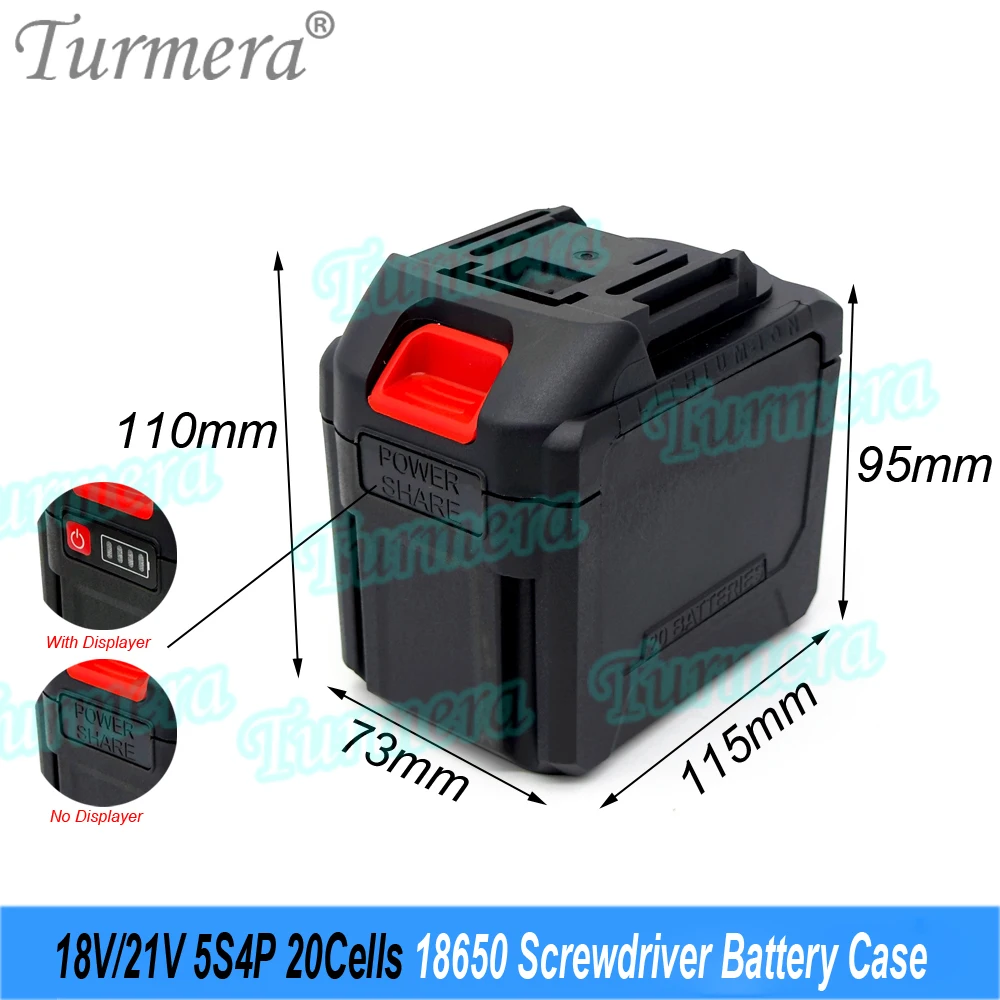 Turmera 18V 21V Screwdriver Battery Case 5S4P 20X 18650 Holder 5S 50A BMS Weld Nickel Charger for 6Ah to 14Ah Electric Drill Use