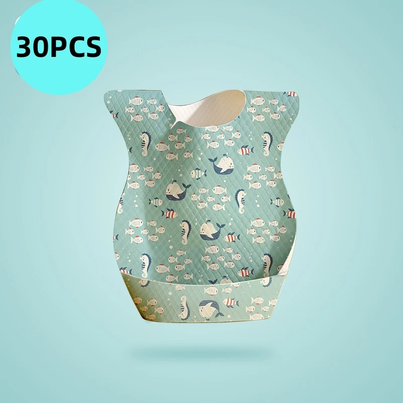 30/Set Sea World Printed Drooling Bibs Disposable Bibs For Baby Boys Girls Non woven Drooling Towel Outdoor Baby Burp Cloths