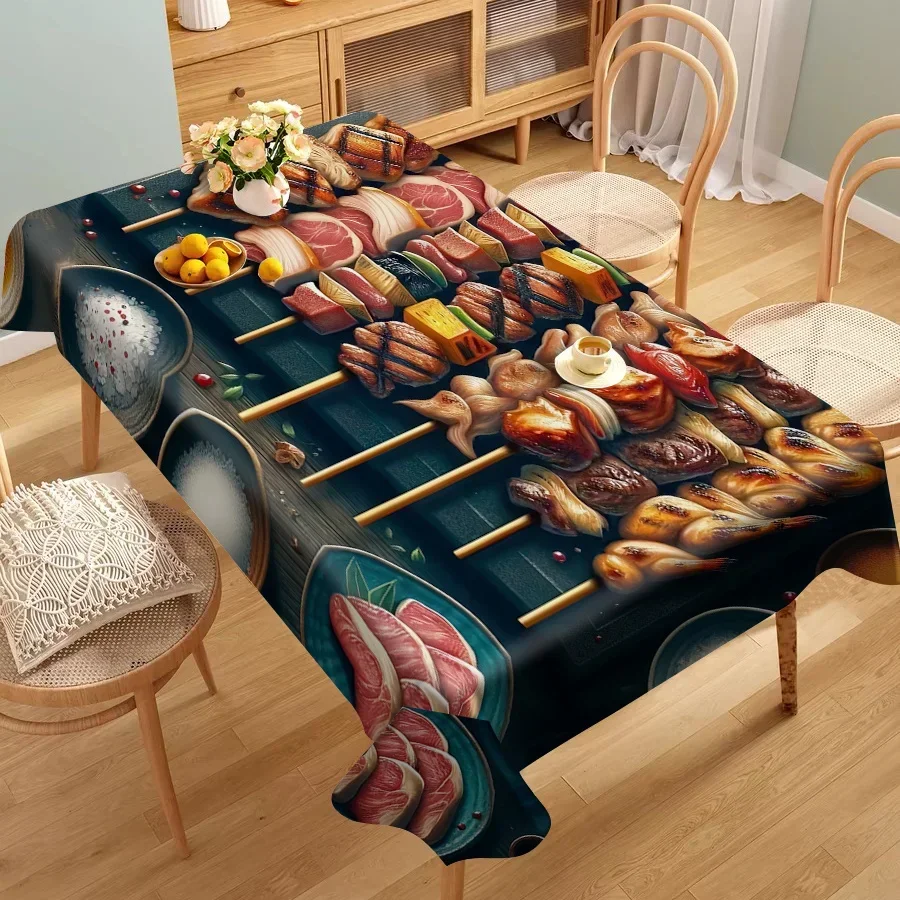1pc/ Creative Personalized Barbecue Print Tablecloth, Fashionable Tablecloth, Table Cover, Coffee Table Pad, YZB
