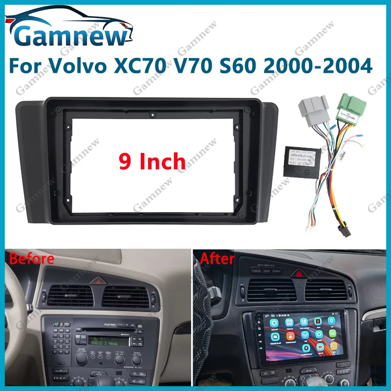 Adaptador de Fascia de marco de coche de 9 pulgadas, Kit de Panel de montaje de tablero de Radio Android para Volvo XC70 V70 S60 2000-2004