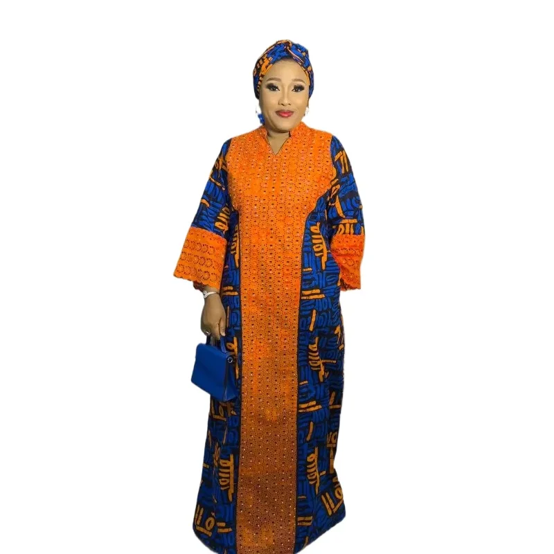 

With Headtie 2024 African Dresses for Women Muslim Lace Boubou Dashiki Traditional Africa Clothes Ankara Outfit Evening Gowns