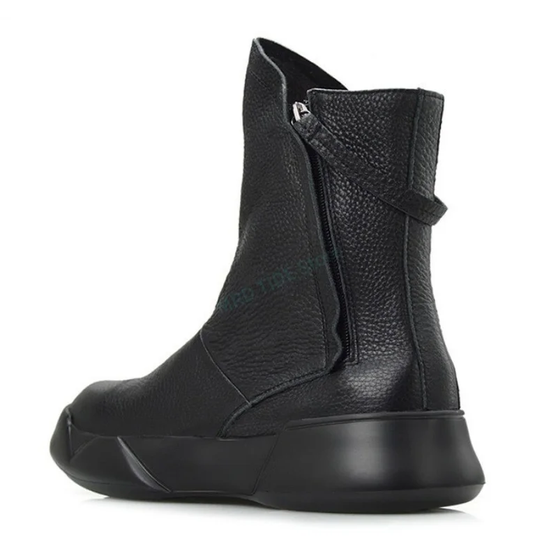 Men Casual Shoes Brand Genuine Leather Zip Flats High Top Man's Ankle Shoes Gothic Vintage Luxury Designers Fleece Wool Boots