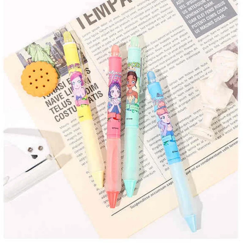12/24 قطعة الكرتون ديزني الأميرة قابل للمسح هلام القلم لطيف 0.5 مللي متر الحبر الأزرق الصحافة توقيع أقلام الترويجية هدية اللوازم المدرسية