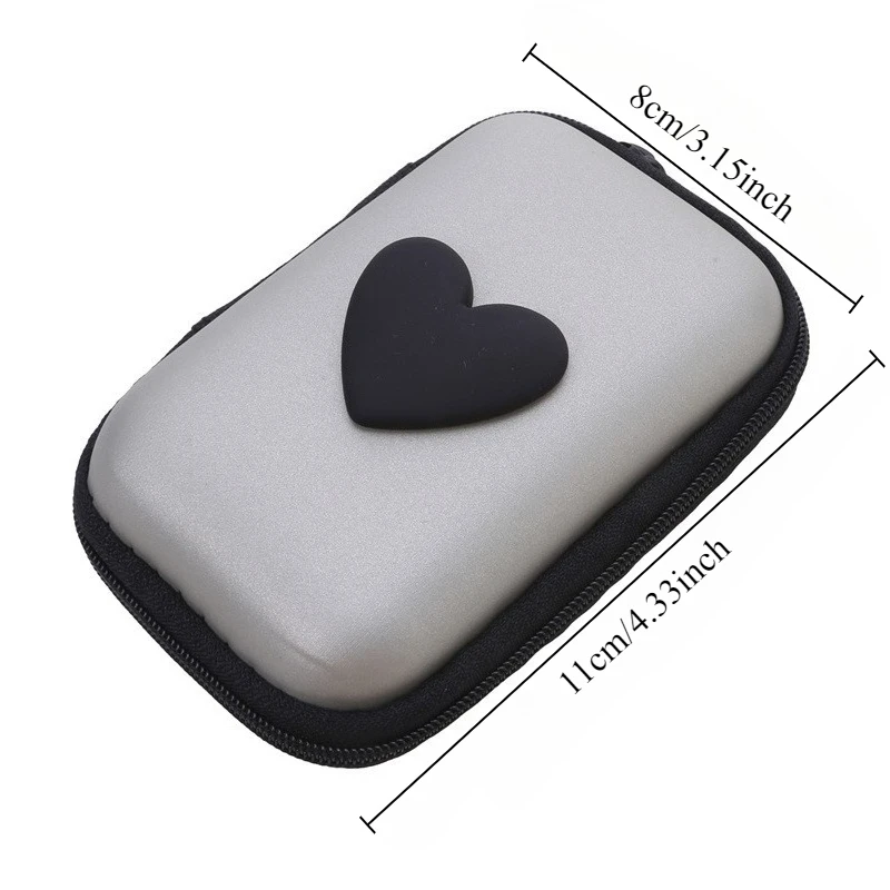 1pc Hard Case for Board Games Children Game Cards Travel Zipper Carry Cases Earphone Storage Box 3D Love Heart Rectangular Box