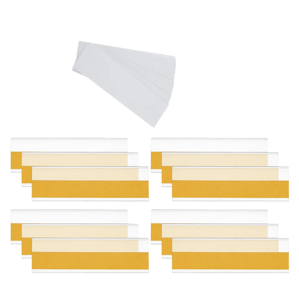 30Sets Clear Self Adhesive Label Holders PVC Flat Shelf Tags for Supermarket Office Library Merchandise Display