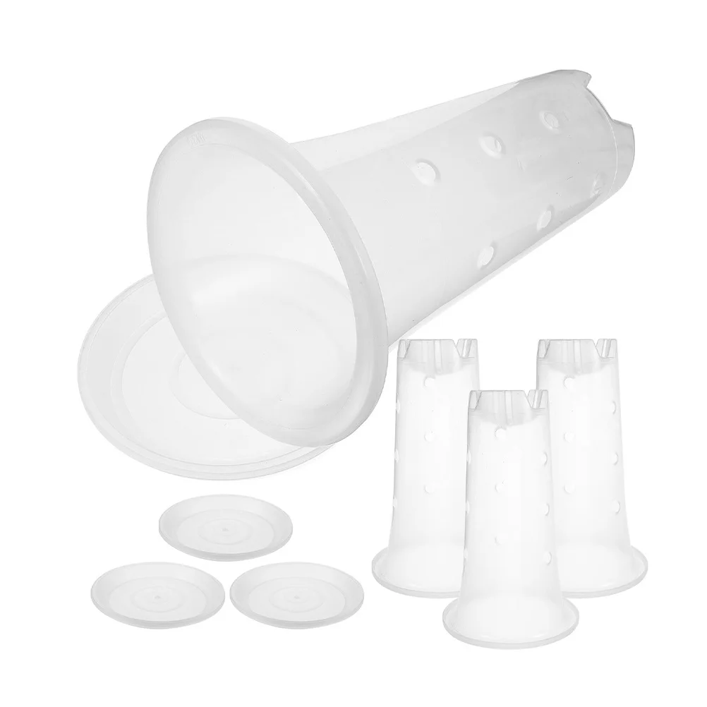 4 مجموعة أواني الزهور البلاستيكية مع صينية للنباتات الداخلية العصارة مزارعي التهوية الشفافة حاويات الحضانة لوازم الحدائق #4