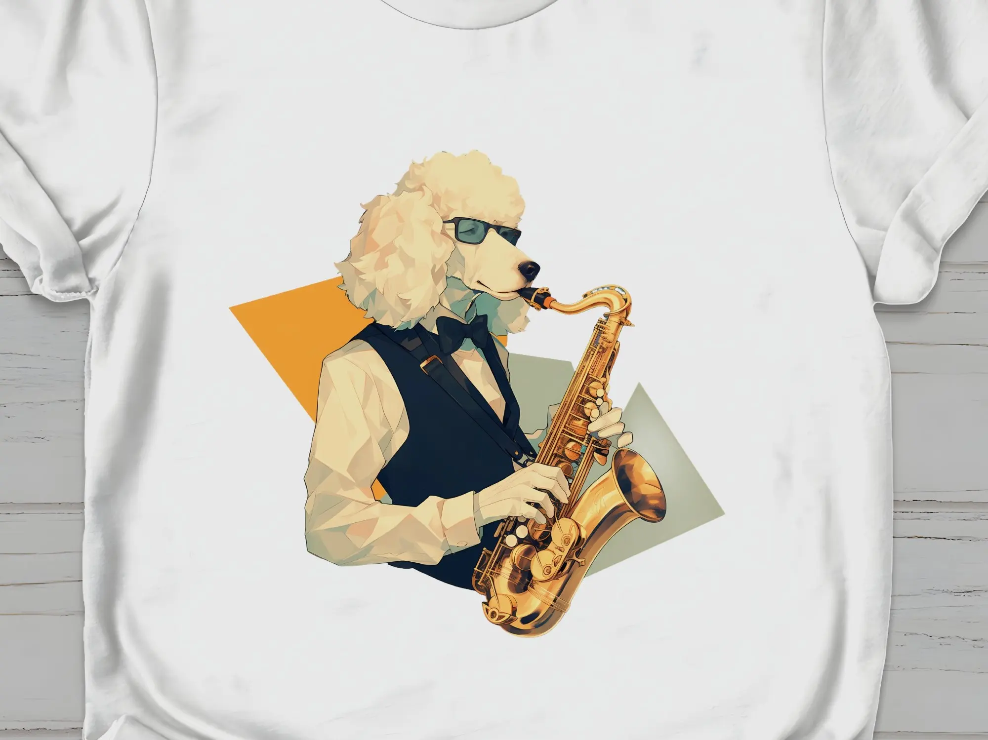 Poodle Dog Saxophone Player T Shirt Music Lover Unique Owner Casual Wear Animal Musician Top