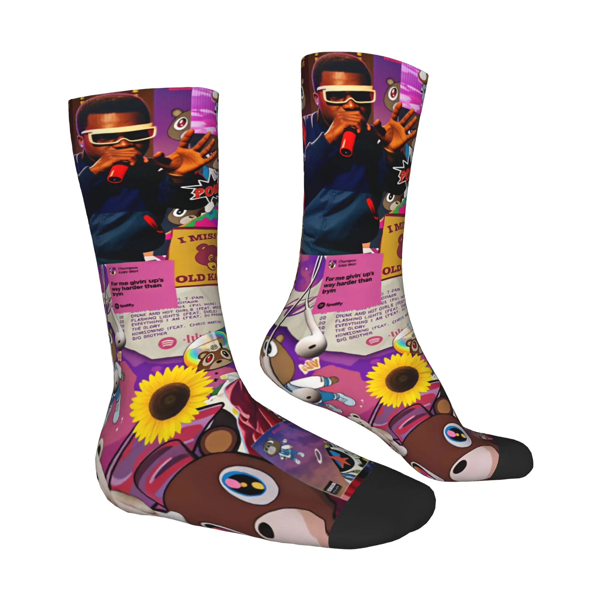 Harajuku K-Kanye W-West Rapper Singer Socks Women Men Warm 3D Printed  Sports Basketball Socks